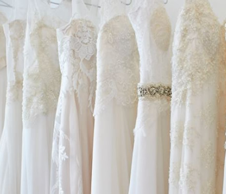 Wedding dresses on hangers
