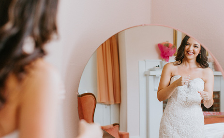Wedding dress in a mirror